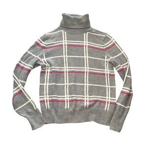 Banana Republic XS Turtleneck Sweater Gray Plaid Cotton Blend NWOT